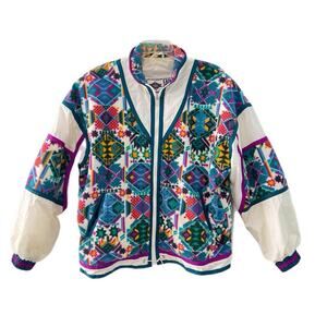 Vintage East West Snow Jacket Medium Aztec Southwestern 90s Full Zip Lined Puff